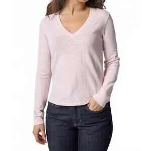NEW LILLA P long sleeve self trim v-neck tee in petal